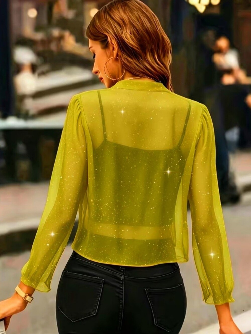 Sheer Sparkle Avocado Cropped Cardigan - Picture 2 of 2